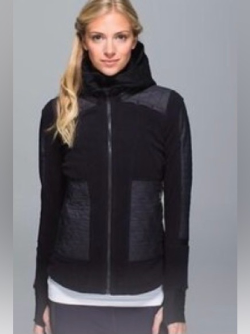 Lululemon Fleecy Keen Jacket Black Quilted Hooded Fleece Full Zip Women’s Dickie